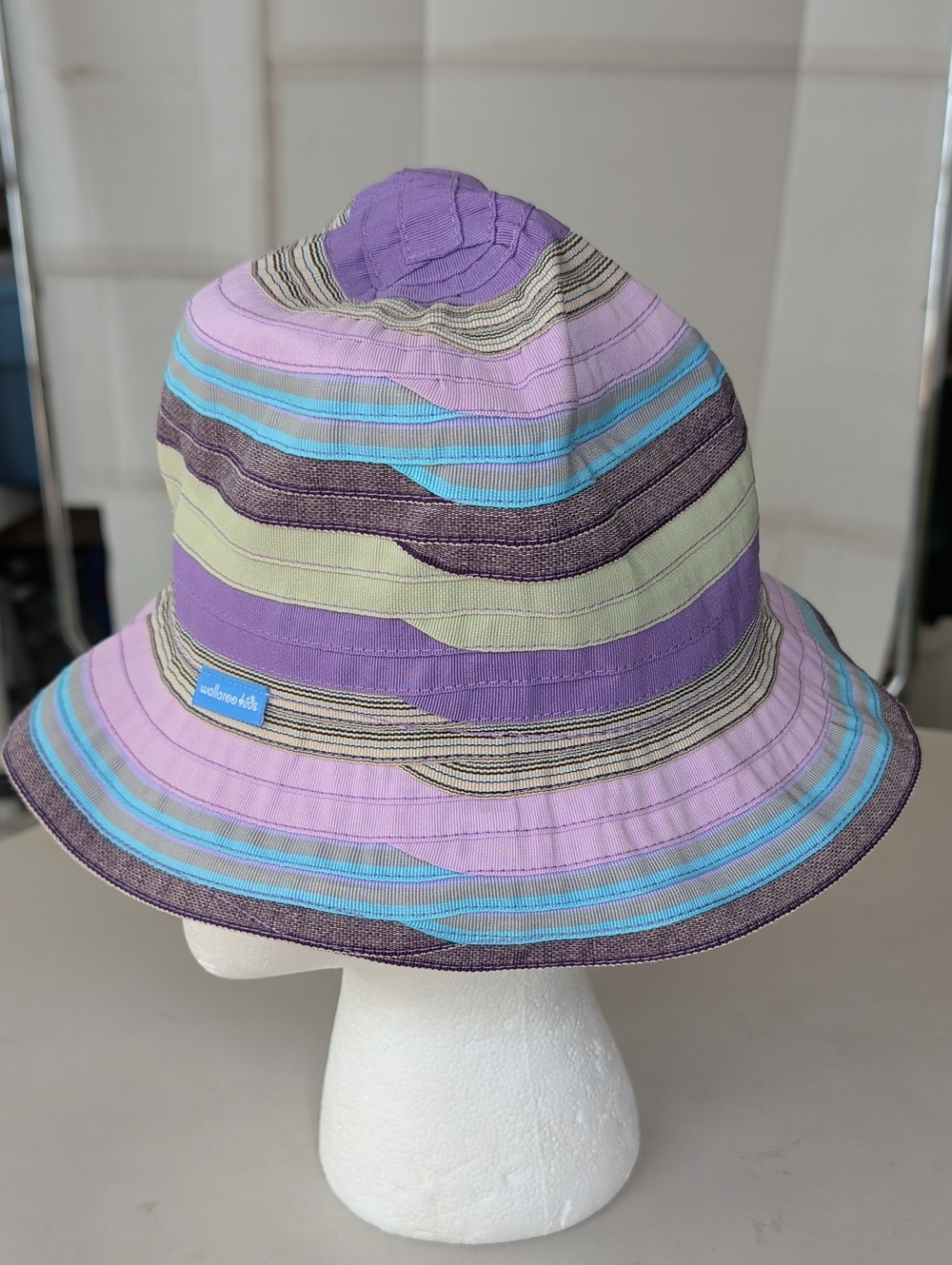 Wallaroo Petite Nantucket Kids Striped Purple Bucket Hat SZ 54cm Beachy Chic